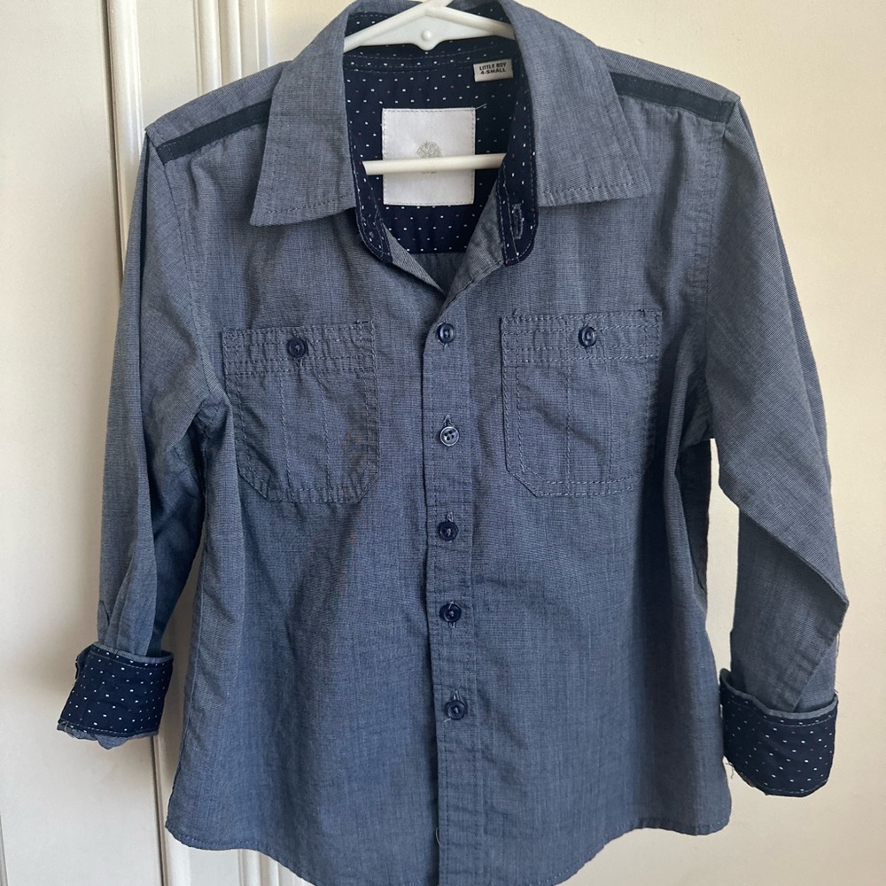 Croft & Barrow Navy Button-Up Shirt with Polka Dot Lining